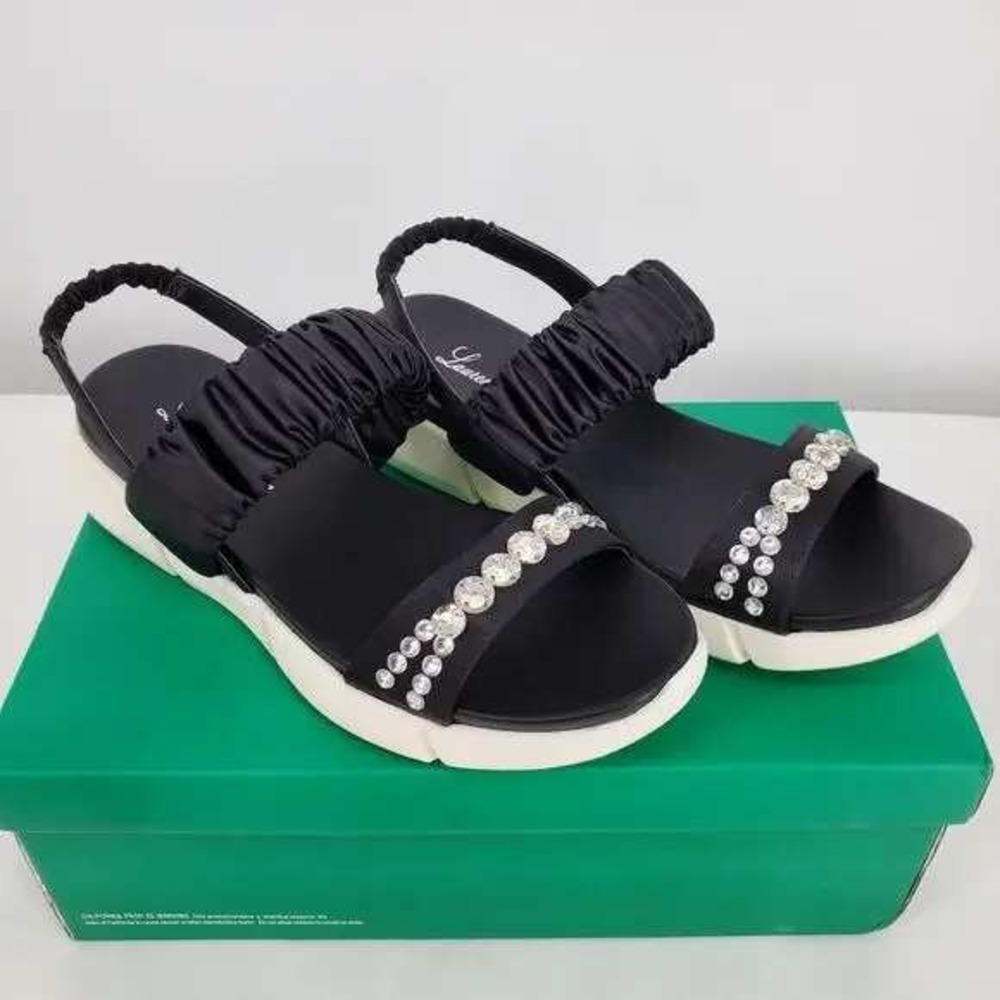 Lauren Lorraine Black Rhinestone Embellished Wedge Sandals Women's 10 / #S2622